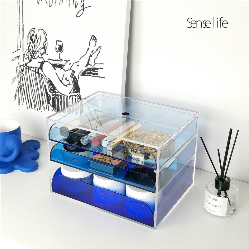 抽屉式化妆品收纳盒桌面透明护z肤品眼影盘口红收纳盒梳妆台置物,淘宝优惠券,粉丝福利购,淘宝优惠卷