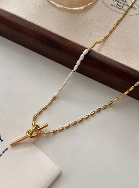 日本品质法式天然珍珠项链时尚打结扭花拼接气质轻奢项链精致珠子