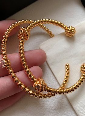 日本品质欧美金色锆石金属开口麻花竹节手镯女轻奢小众精致手饰20