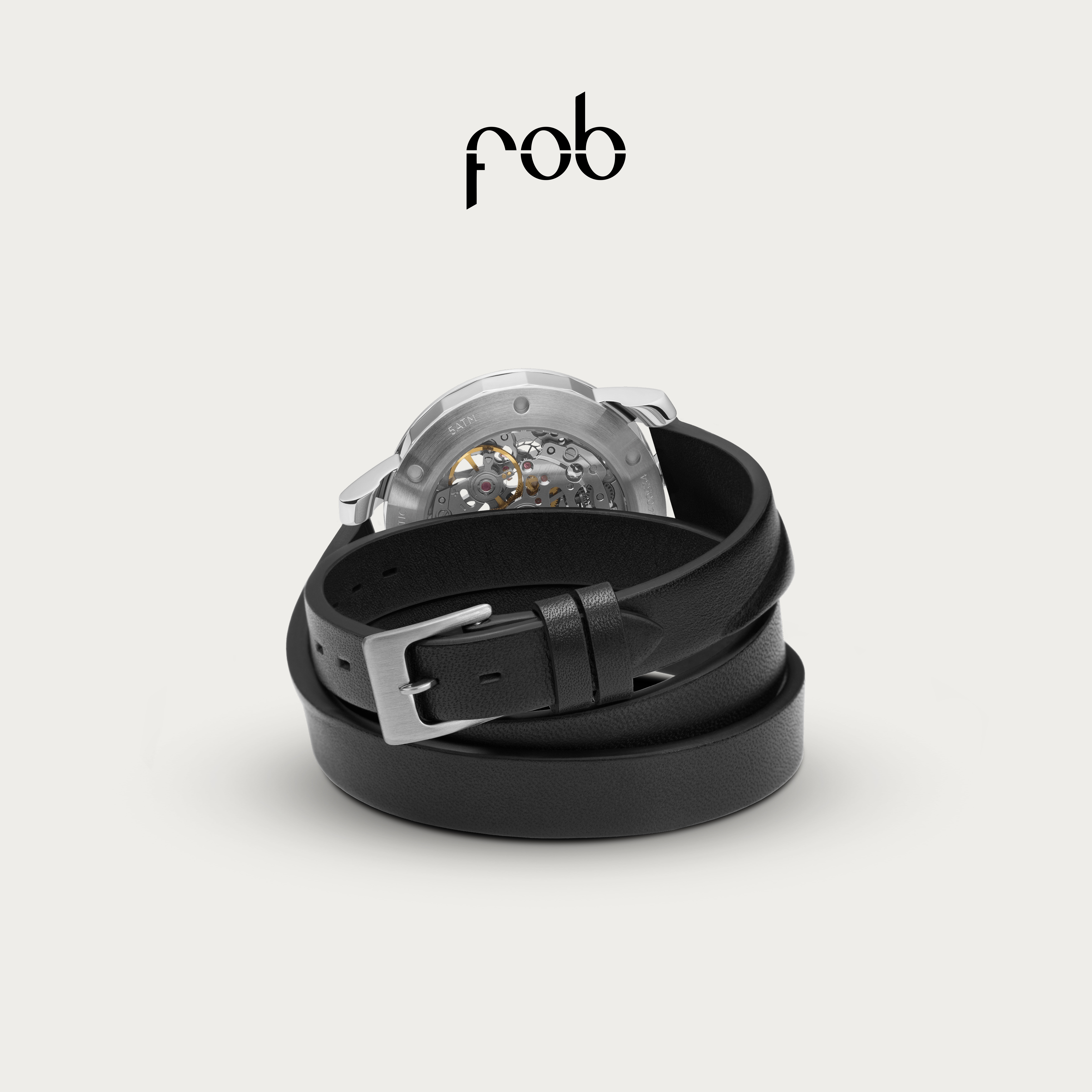 FOB手表R360法式进口复古三层黑色皮革表带机械女士腕表 - 图1