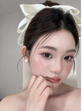 白色超大蝴蝶结长飘带发夹女垂耳兔头饰顶夹发饰新娘订婚头饰拍照