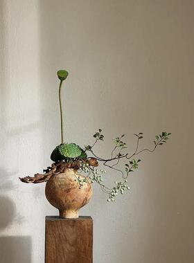 形侘寂风实木墩底座花柱景子冯哲上元瓶客厅玄关木雕HAB中式造摆