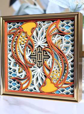 梯木叠雕招财锦鲤厅玄关电视摆柜酒柜装WXK饰饰客乔迁居新礼品开