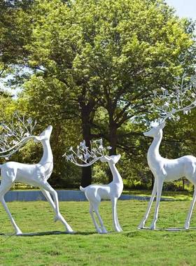 户物外雕彷真白鹿玻璃钢动塑林售楼部公园景观小区摆件装饰OXA摆