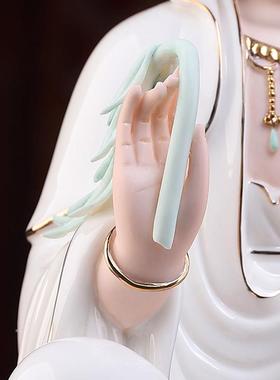 戴菩玉堂陶瓷坐莲观音萨客瓷像件摆厅家用家里佛像供奉观世音A02-