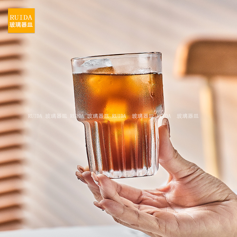 复古家用ins美式冰咖啡杯透明冷萃拿铁玻璃小杯子饮料水杯可层叠