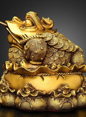 速发全铜金蟾摆蜍三足蟾件大号九子居蟾家金客厅玄关办公室桌面装