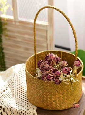 速发花篮藤花手提篮子草编竹编编织手工插花编水草小篮篮植物篮子