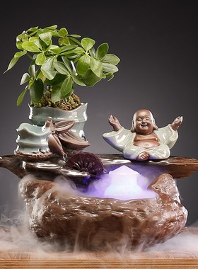 速发创意小型件厅循环财水摆客装饰生财招流喷泉办公桌面鱼缸乔迁