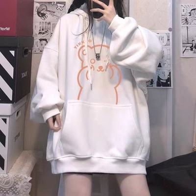 2025新款粉色连帽卫衣女秋冬宽松慵懒风小熊加绒oversize外套上衣