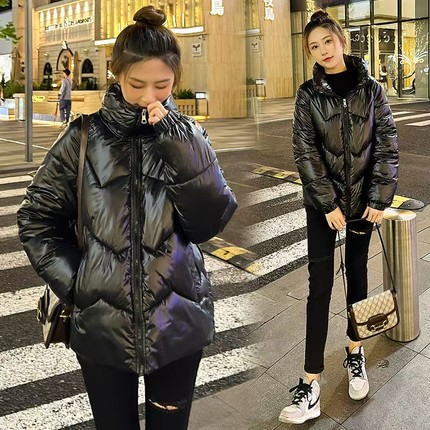 羽绒棉服女短款亮面2025年冬季新款立领女装百搭加厚棉衣韩版潮