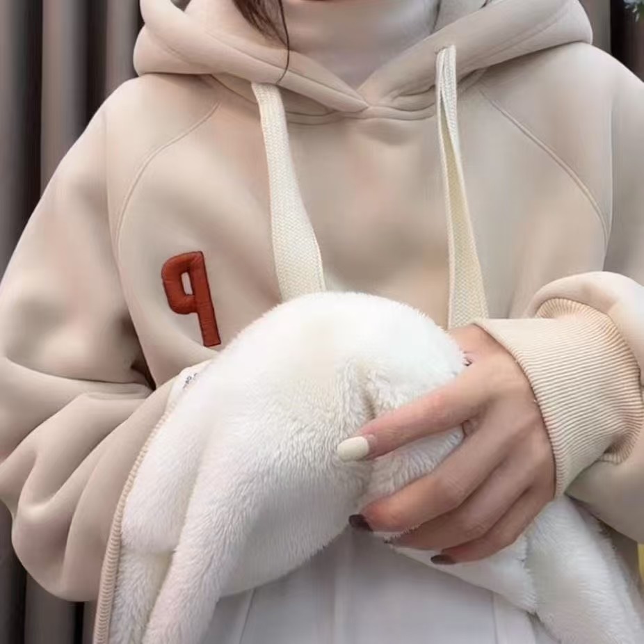宽松字母刺绣加绒连帽大码加绒加厚卫衣女冬