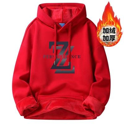 2025秋冬款连帽卫衣男士加绒外套时尚潮流上衣休闲学生加厚帽衫