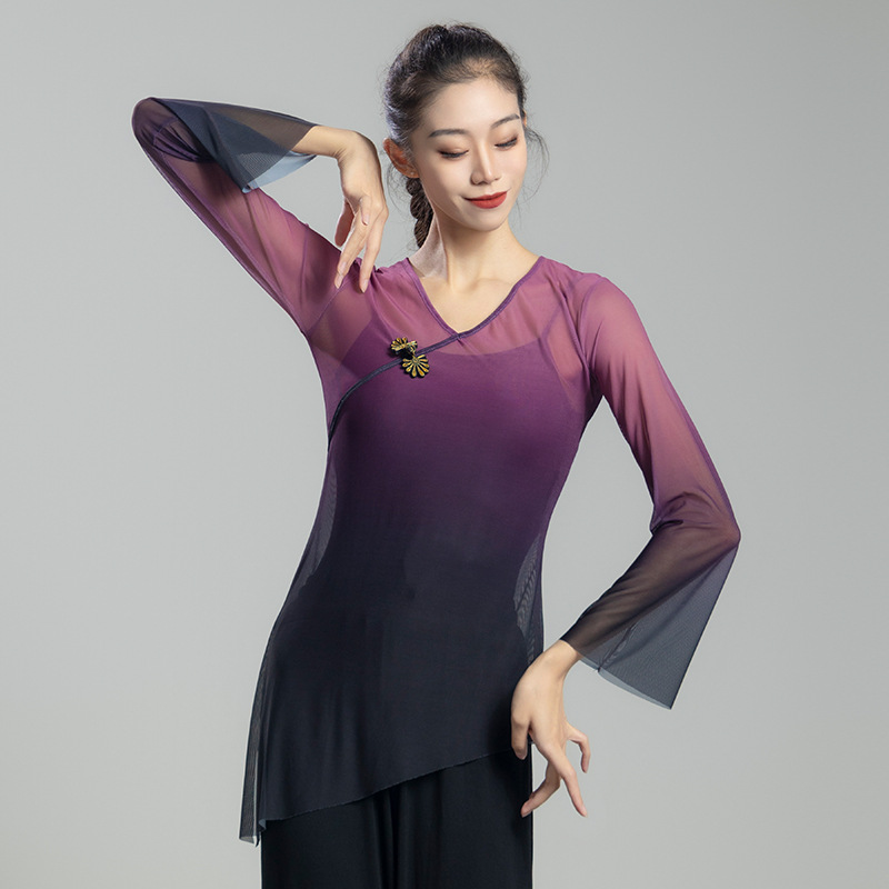 日本无印MUJIE古典舞蹈服女渐变飘逸纱衣中国舞练功服女身韵仙气 - 图1