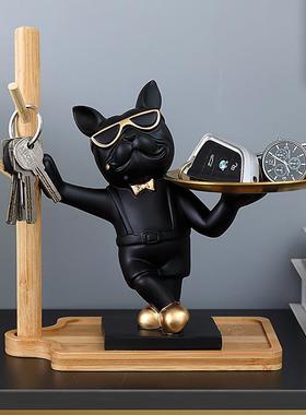 工厂供法斗犬托盘直603摆件客桌厅匙家居装饰品玄关钥收纳面托盘