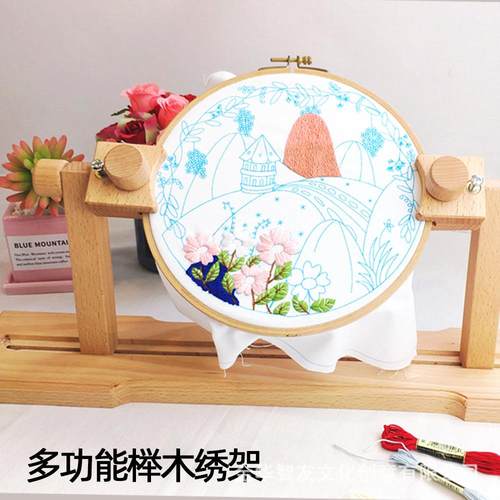 十字绣刺绣台式桌面榉木绣架手工diy刺绣工具实木圆形长方形绣框 - 图1