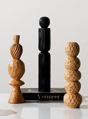 创意何几仿古木头木饰雕软装品摆件侘寂CP-2368风中古现品代壁龛