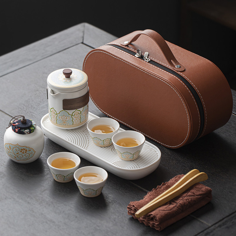 旅行茶具简约户外便携式陶瓷快客杯一壶四杯办公室功夫泡茶壶,淘宝优惠券,粉丝福利购,淘宝优惠卷