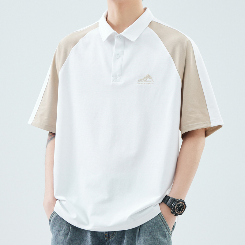 JEEP SPIRIT吉普半袖T恤男士翻领POLO衫重磅美式宽松拼接短袖上衣