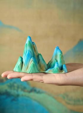 速发树脂彩绘工艺礼品摆饰温变架蹈侍千里江山图只此青笔绿舞变色