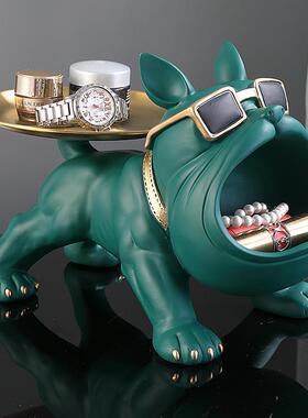 入户门口放钥匙收纳摆件客厅轻奢鞋柜玄关托盘斗牛犬搬家装饰礼品