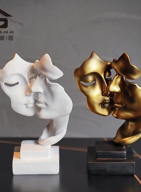 欧式沉默是金情侣抽象人物雕塑摆件家居客厅样板房电视柜软装饰品