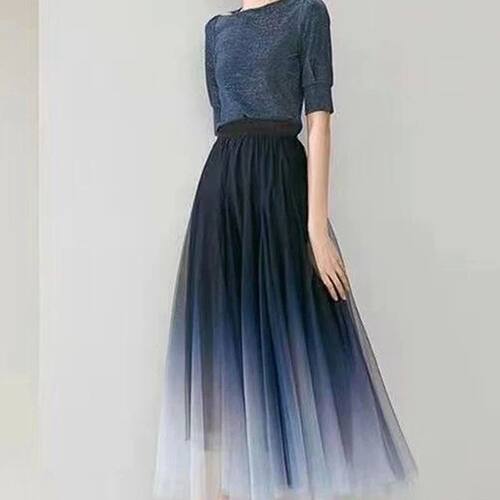 Gradient mesh high waisted swing skirt渐变网纱高腰大摆半身裙 - 图3