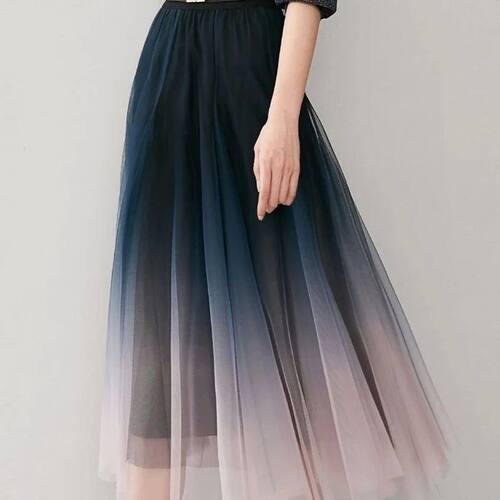 Gradient mesh high waisted swing skirt渐变网纱高腰大摆半身裙 - 图1