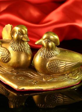 纯黄铜鸳鸯摆件一对卧室爱情鸳鸯戏水婚房装饰品结婚婚庆礼品礼物