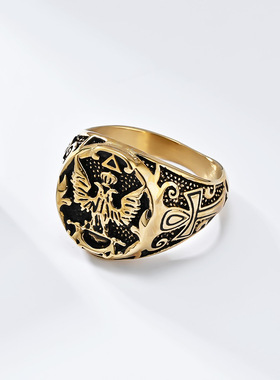 复古风双头鹰不锈钢戒指环个性安