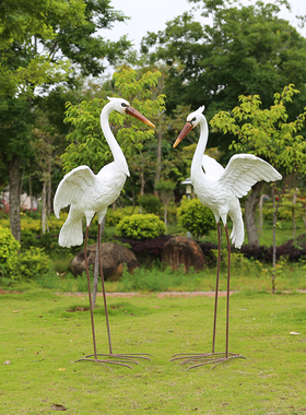 仿真白鹭摆件户外园林水池喷泉假山F景观美陈装饰玻璃钢雕塑模型