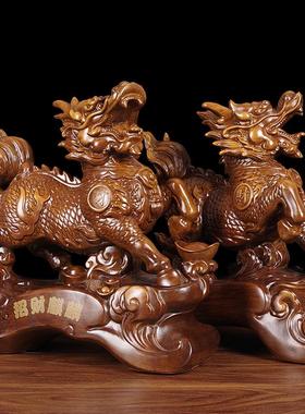 招财麒麟摆件公母一对 旺财吉祥物客厅办公室家居装饰开业礼品