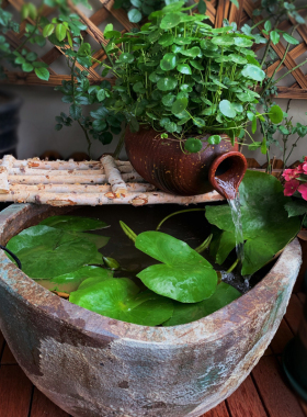 速发田园斜口罐个陶单户水台别墅中式创意流外造景组合摆件