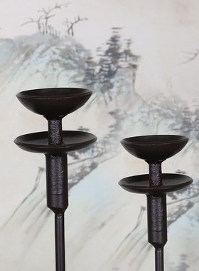 速发新中式复古铁艺烛台道具摆软样件房家居客厅书房玄关餐桌板装