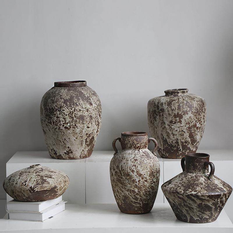 复摆古花瓶粗陶侘寂风罐赤贫民宿陶新插中式HZJ陶瓷干花禅意家居,淘宝优惠券,粉丝福利购,淘宝优惠卷