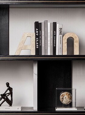 侘寂风黄洞石大理石书立书靠书档样板间客厅卧室办公室艺术摆件