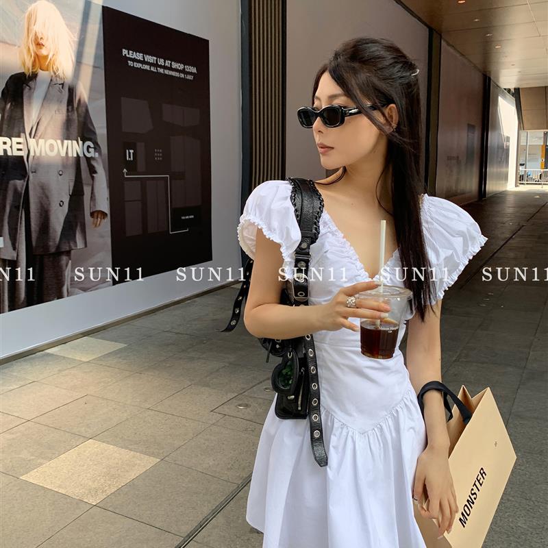 SUNONEONE 法式白色连衣裙女夏季高级感收腰显瘦甜美仙女公主裙子 - 图1