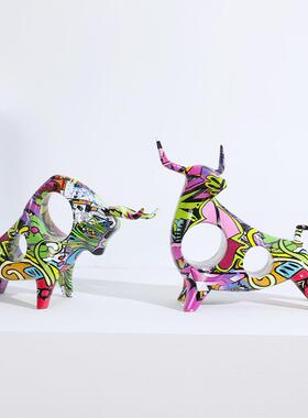 转印彩色动物牛脂摆件办树公室客厅桌饰面家水居装H200078工艺品