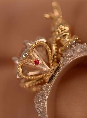 精致玫瑰花兔子戒指镶嵌莫桑钻莫桑石女百搭戒指情侣订婚结婚戒