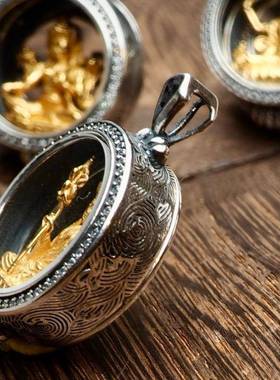 新款文殊菩萨随身小佛龛吊坠迷你随身佛龛嘎乌盒吊坠小佛像吊坠