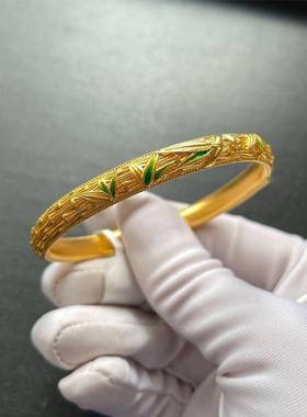 2025新款高贵时尚百搭竹叶编织手镯花丝镂空报平安镯子生日礼物女