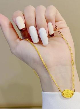 黄金色轻奢peace and love项链金色时尚大气简约ins风套链送女友