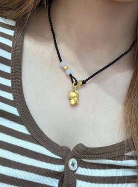 kt猫咪抱樱桃吊坠金色项链甜美可爱精致显白气质百搭编织质锁骨