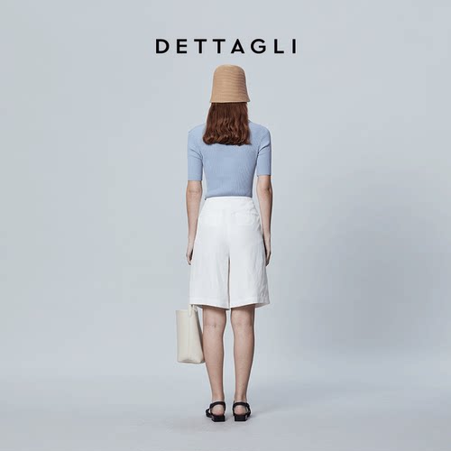 Dettagli/迪塔莉亚麻休闲时尚白色打褶短裤裤子女 - 图2