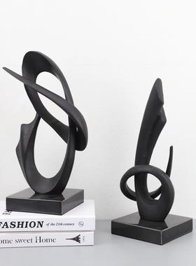 新中式创意铸铁大理石几何摆件样板房书房客厅电视柜桌面软装饰品