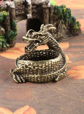 古铜创意个性中式复古迷你客厅办公室盘龙烟灰缸小摆件铜器工艺品