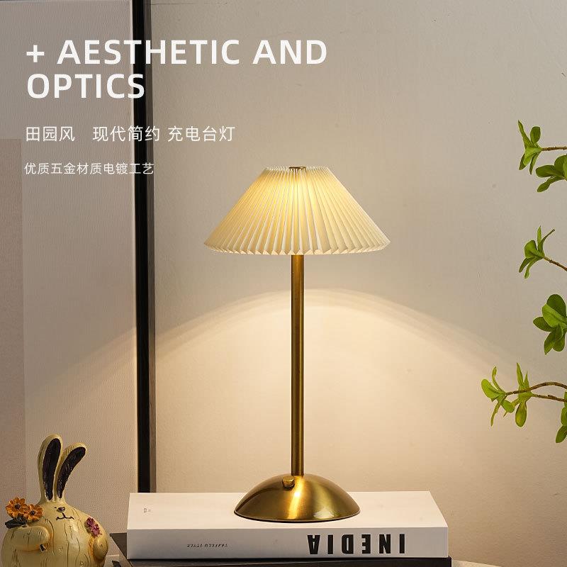 卧097室床头台灯百奢褶氛围充电台灯北欧轻网红ins奶感油风装饰喂 - 图1
