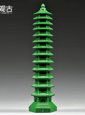 绿色木雕刻13层文昌塔摆件木头文昌塔十三层家居客厅办公室装饰品