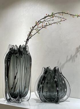 现代简约家居装饰透明玻璃花器摆件酒店餐厅样板间软装艺术插花瓶