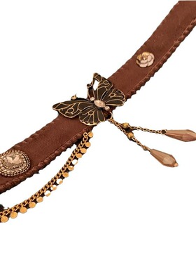复古辣妹气质皮带扣蝴蝶流苏项链女轻奢小众设计感高级质感颈链
